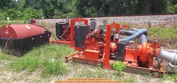 Movie: Sugar Creek Sewage Bypass Pump, 2025:07:16 13:43:35, 30.8516955, -83.3147582 (11M) --jsq for WWALS