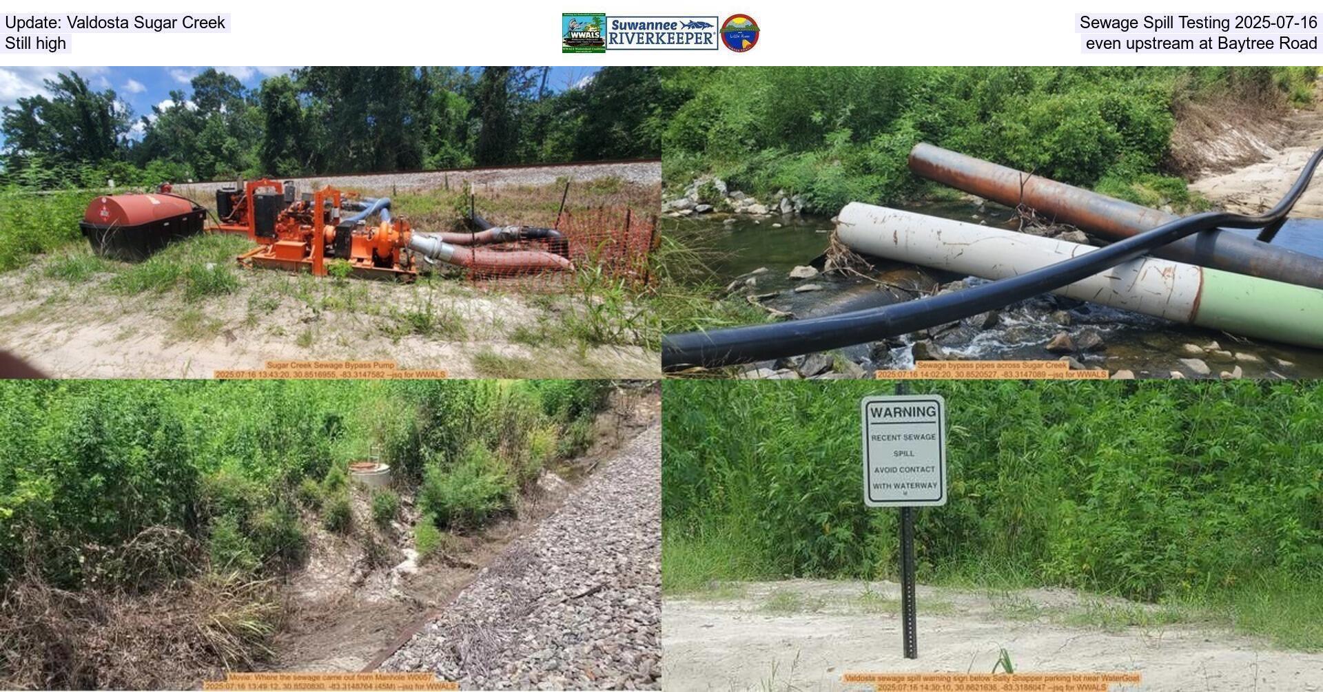 [Update: Valdosta Sugar Creek Sewage Spill Testing 2025-07-16, Still high, even upstream at Baytree Road]