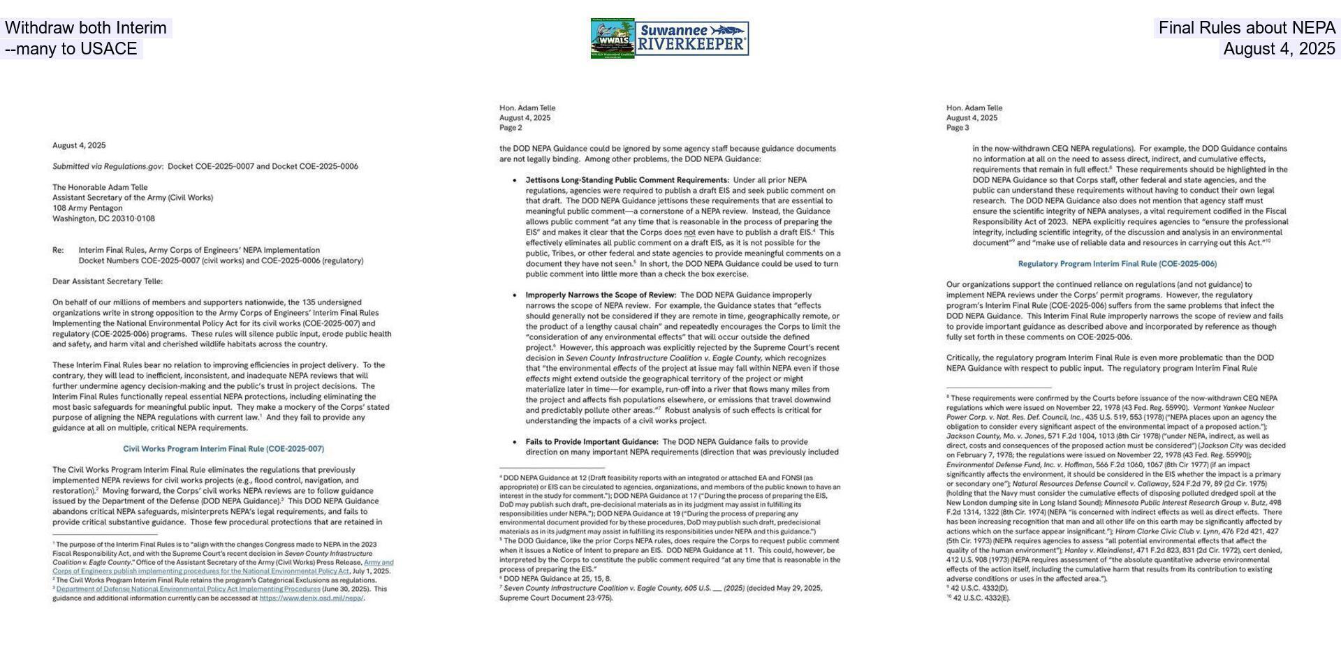 [Withdraw both Interim Final Rules about NEPA --many to USACE, August 4, 2025]