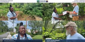 [Wainwright Drive sewage spill on WTXL TV 2025-08-05, into One Mile Branch, at site of many previous spills]