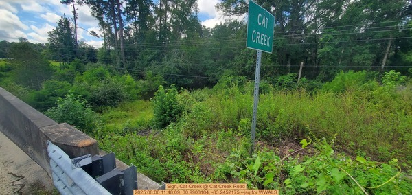 Sign, Cat Creek @ Cat Creek Road, 2025:08:06 11:48:09, 30.9903104, -83.2452175 --jsq for WWALS