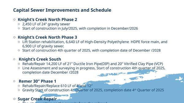 Capital Sewer Improvements and Schedule