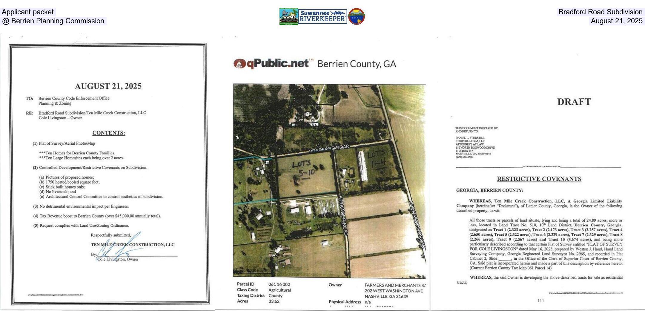 Applicant packet, Bradford Road Subdivision @ Berrien Planning Commission, August 21, 2025