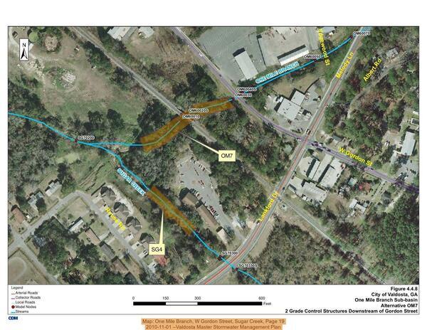 Map: One Mile Branch, W Gordon Street, Sugar Creek, Page 19, 2010-11-01 --Valdosta Master Stormwater Management Plan