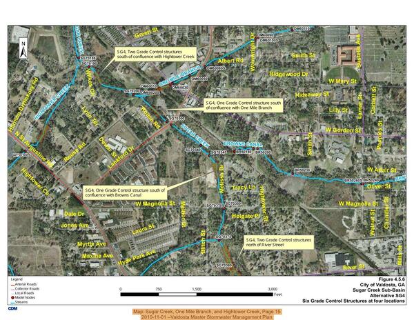 Map: Sugar Creek, One Mile Branch, and Hightower Creek, Page 15, 2010-11-01 --Valdosta Master Stormwater Management Plan