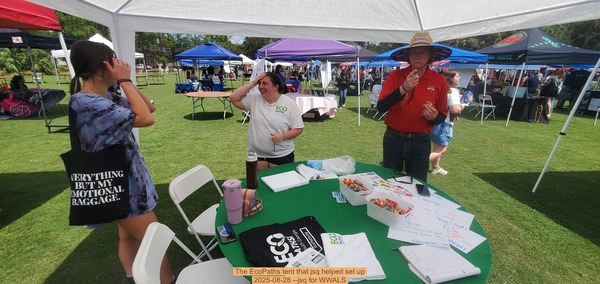 The EcoPaths tent that jsq helped set up, 2025-08-28 --jsq for WWALS
