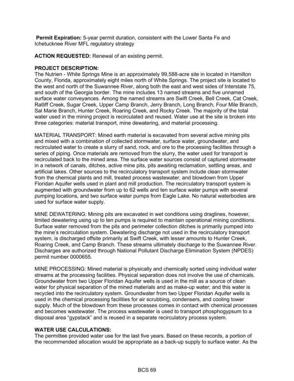 PROJECT DESCRIPTION: and WATER USE CALCULATIONS: