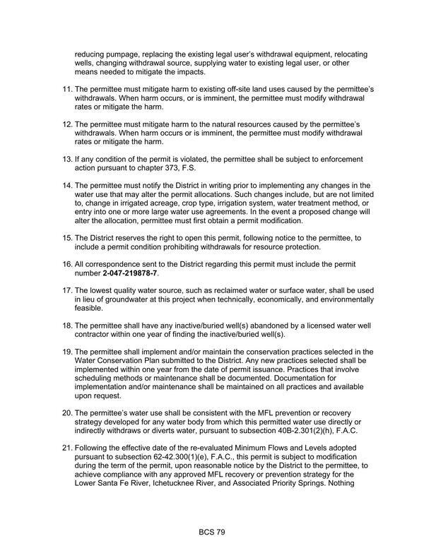 21... this permit is subject to modification during the term of the permit, upon reasonable notice by the District to the permittee, to achieve compliance with any approved MFL recovery or prevention strategy for the Lower Santa Fe River, Ichetucknee River, and Associated Priority Springs.