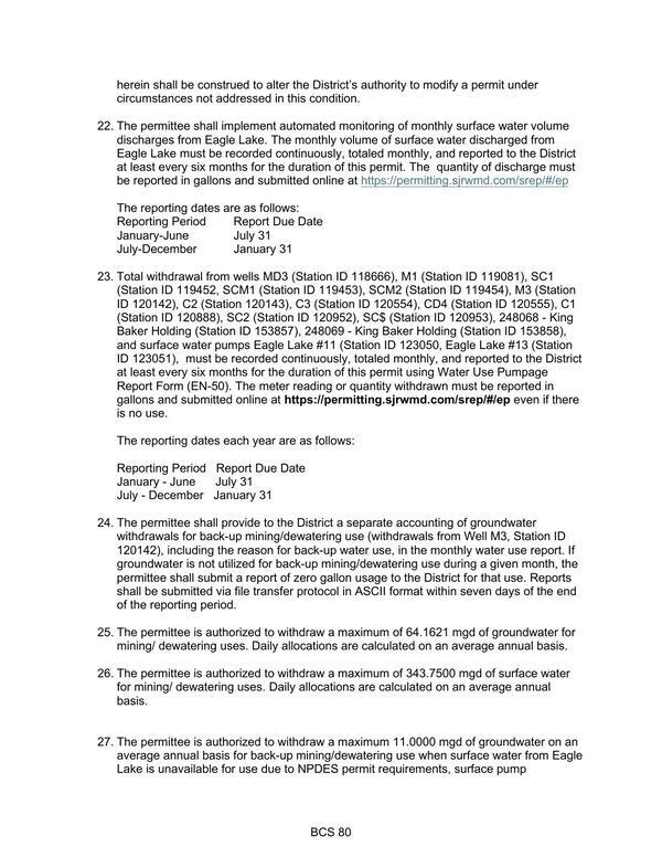 The permittee shall implement automated monitoring of monthly surface water volume discharges from Eagle Lake.