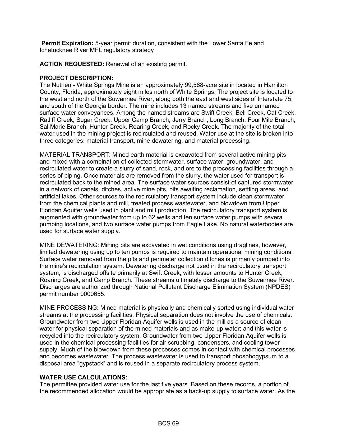 PROJECT DESCRIPTION: and WATER USE CALCULATIONS: