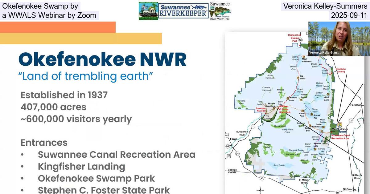 Okefenokee Swamp by Veronica Kelley-Summers, a WWALS Webinar by Zoom, 2025-09-11