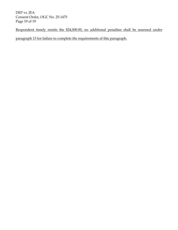 If the in-kind penalty project is terminated and Respondent timely remits the $24,000.00, no additional penalties shall be assessed under paragraph 13 for failure to complete the requirements of this paragraph.