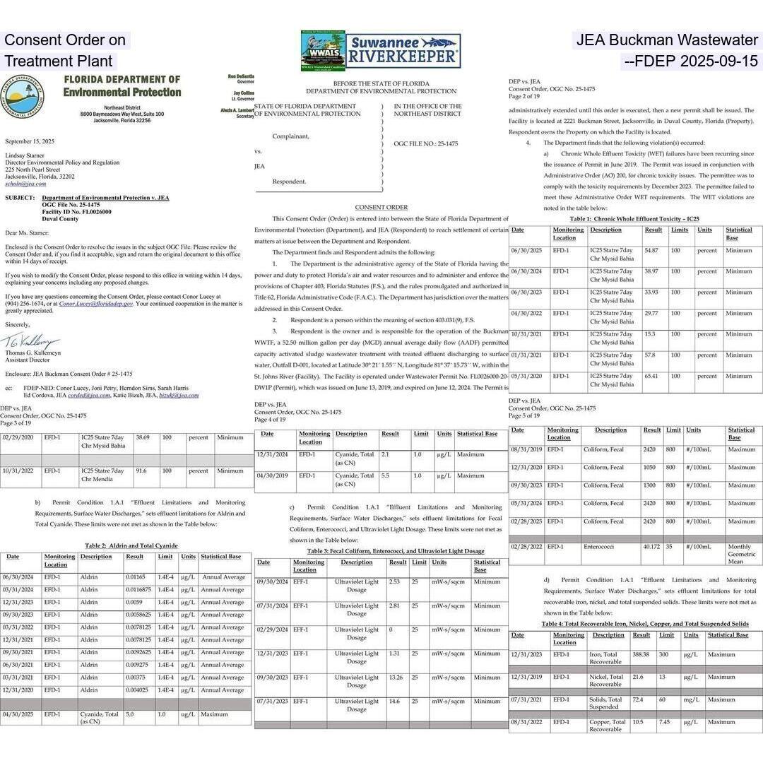 Consent Order on JEA Buckman Wastewater Treatment Plant --FDEP 2025-09-15
