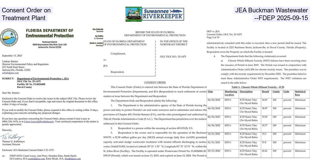 Consent Order on JEA Buckman Wastewater Treatment Plant --FDEP 2025-09-15