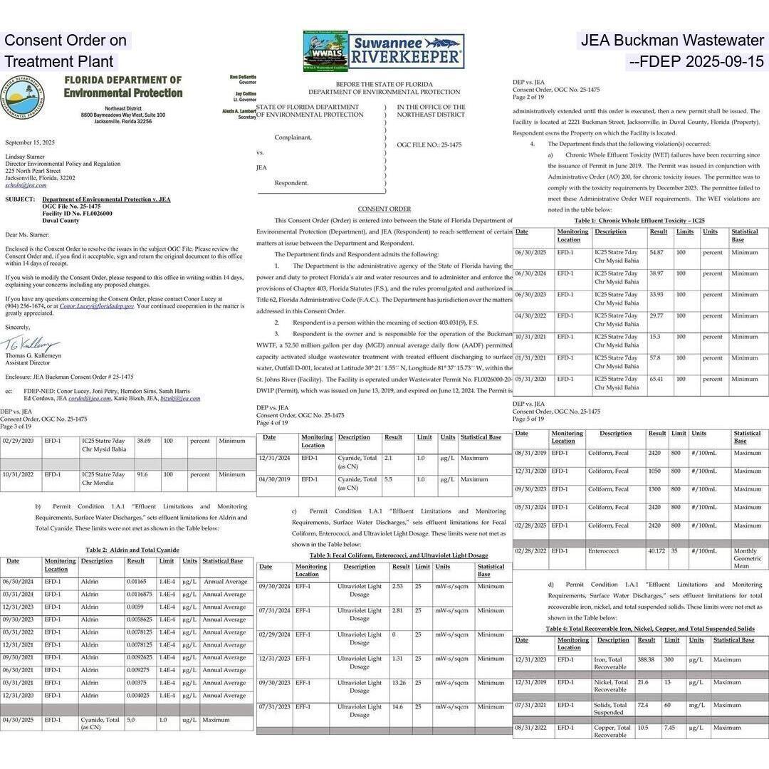 Consent Order on JEA Buckman Wastewater Treatment Plant --FDEP 2025-09-15
