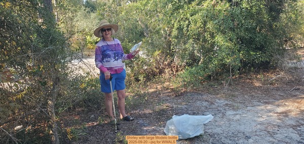 [Shirley with large Modelo bottle, 2025-09-20 --jsq for WWALS]
