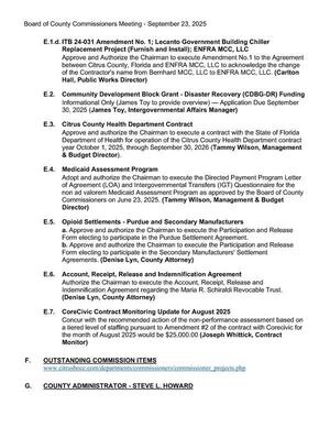 [F. Outstanding Commission Items, G. County Administrator - Steve L. Howard]