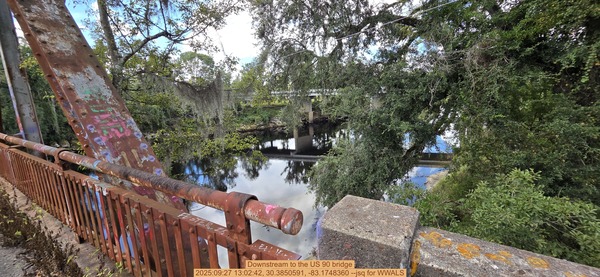Downstream to the US 90 bridge, 2025:09:27 13:02:42, 30.3850591, -83.1748360 --jsq for WWALS