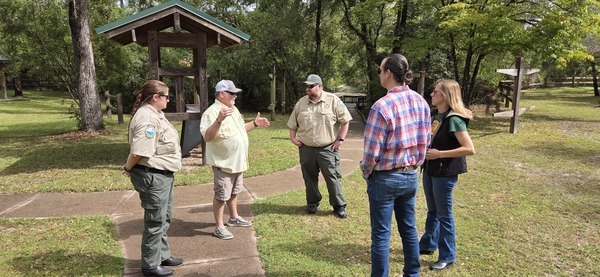 [Bill Slaughter explaining boardwalks at Troupville, 2025:09:27 11:30:51, 30.0348577, -83.0193521]