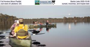 [Full Hunters Moon Paddle, Banks Lake 2025-10-06, Just west of Lakeland, GA, sunset, moonrise, and maybe bats]