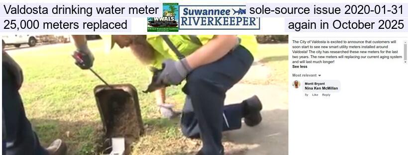 Valdosta drinking water meter sole-source issue 2020-01-31, 25,000 meters replaced again in October 2025