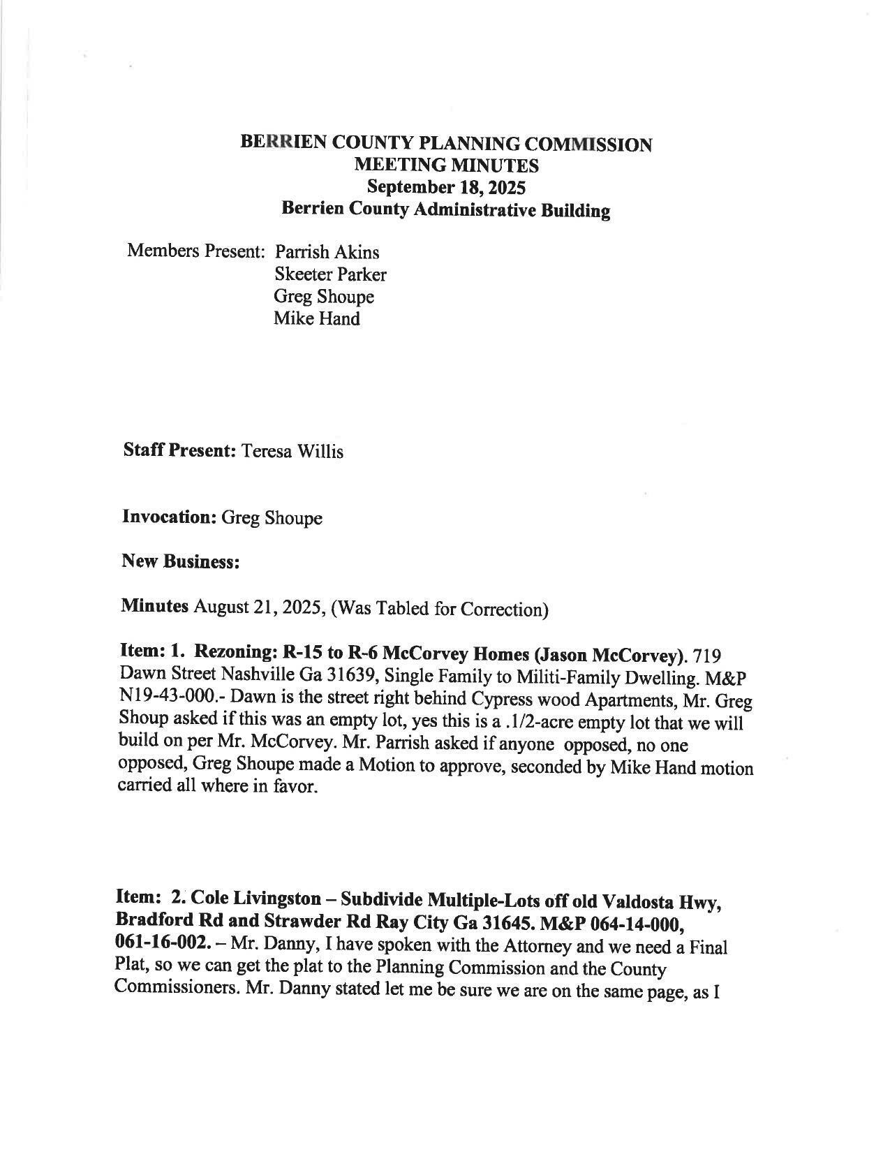 Minutes, 2025-09-18 --Berrien County Planning Commission