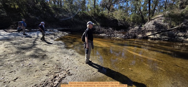 Dennis wishes we could see the sinks in the river, 2025:11:01 12:06:02, 30.5840216, -83.0513091 --jsq for WWALS