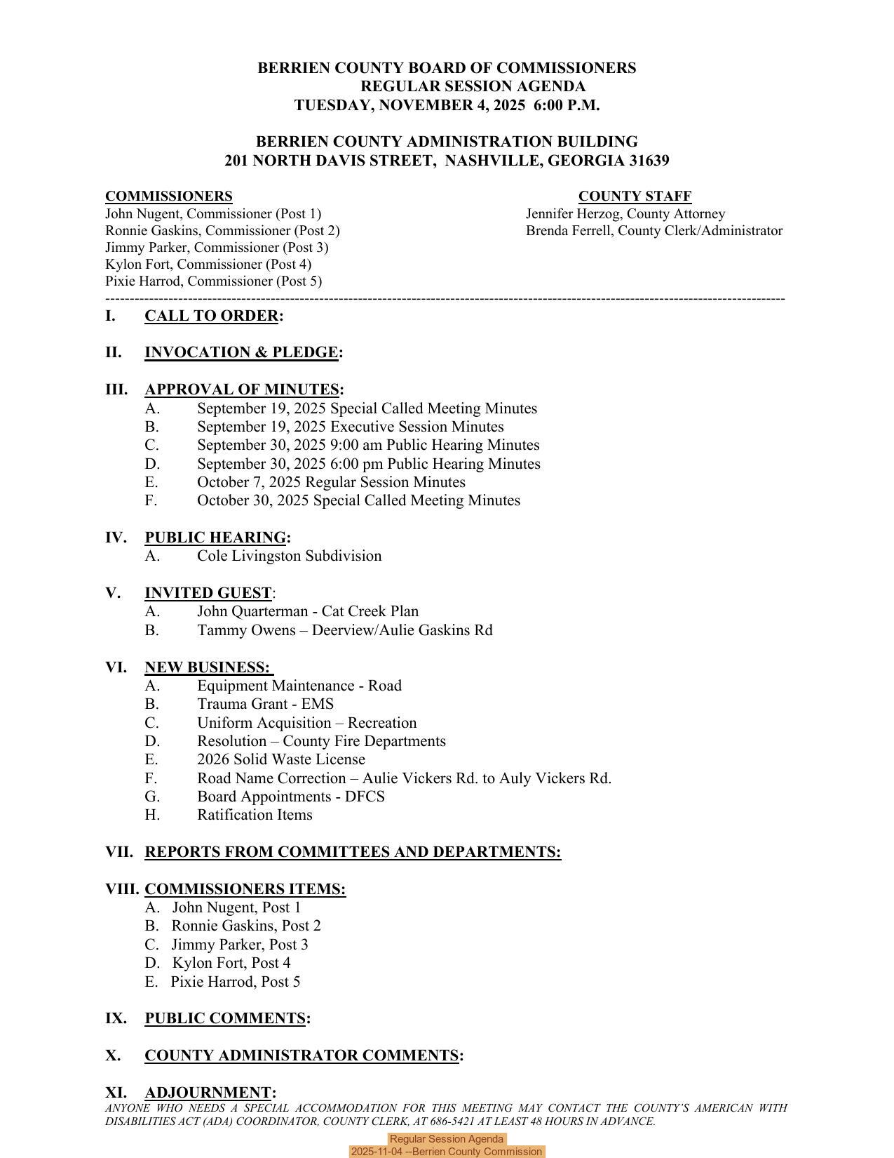 Regular Session Agenda, 2025-11-04 --Berrien County Commission