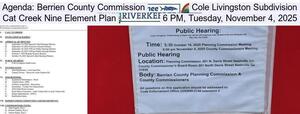 [Agenda: Berrien County Commission, Cole Livingston Subdivision, Cat Creek Nine Element Plan, 6 PM, Tuesday, November 4, 2025]