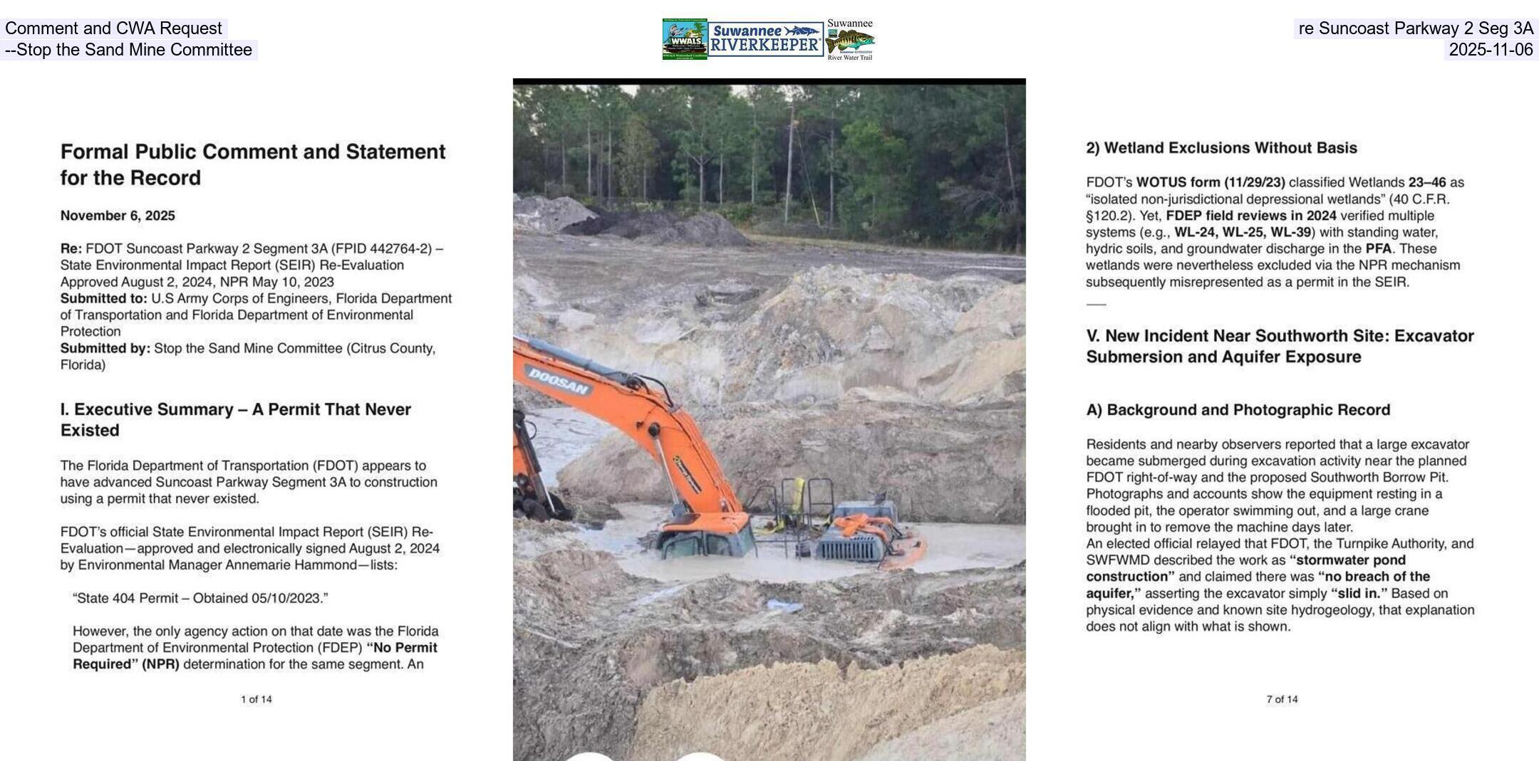 Comment and CWA Request, re Suncoast Parkway 2 Seg 3A --Stop the Sand Mine Committee, 2025-11-06