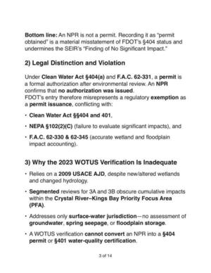 [2) Legal Distinction and Violation 3) Why the 2023 WOTUS Veri cation Is Inadequate]