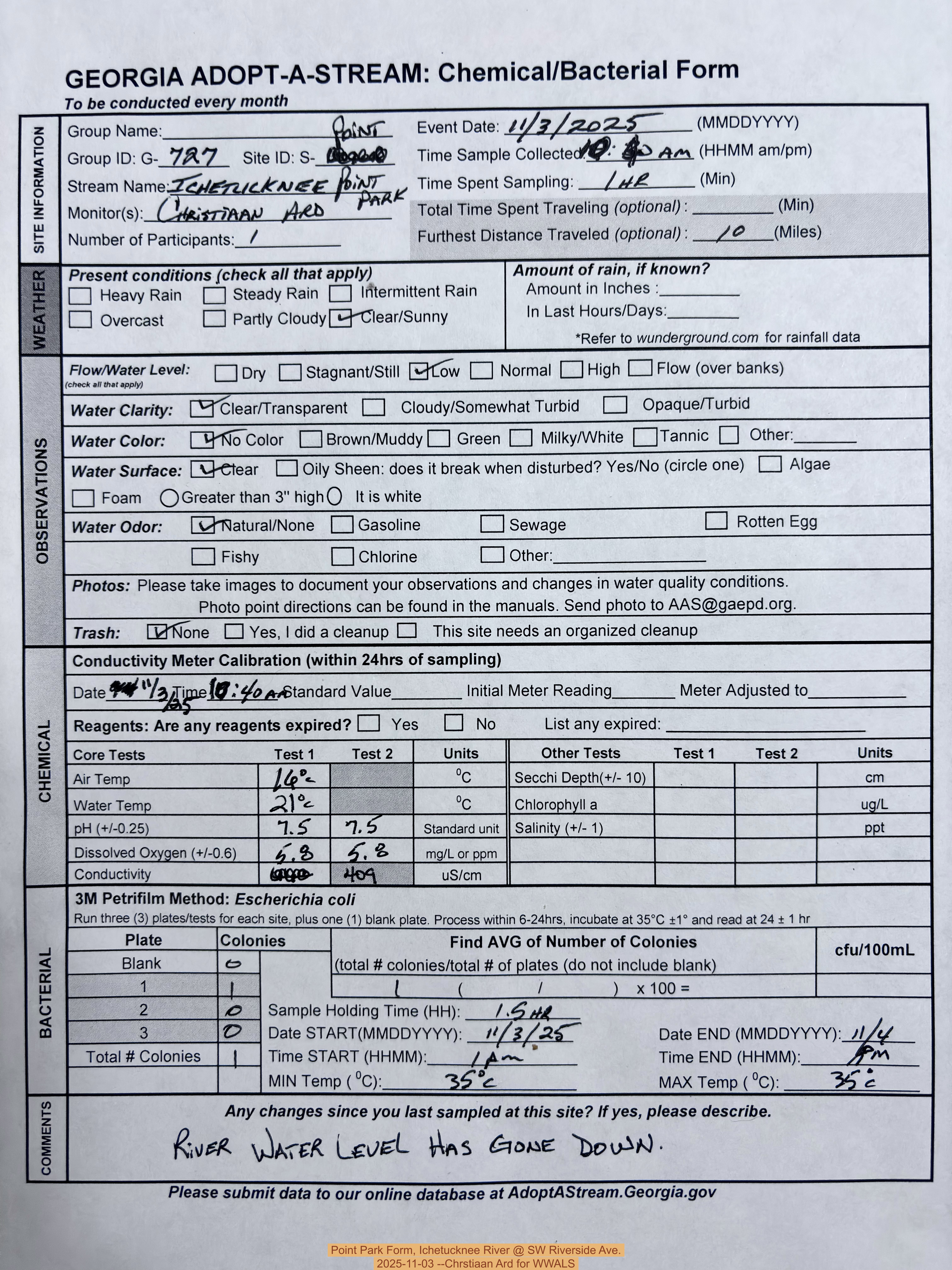 Point Park Form, Ichetucknee River @ SW Riverside Ave. 2025-11-03 --Chrstiaan Ard for WWALS