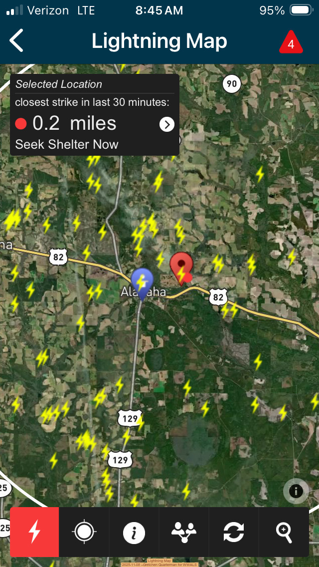 Lightning Map, 2025-11-08 --Gretchen Quarterman for WWALS