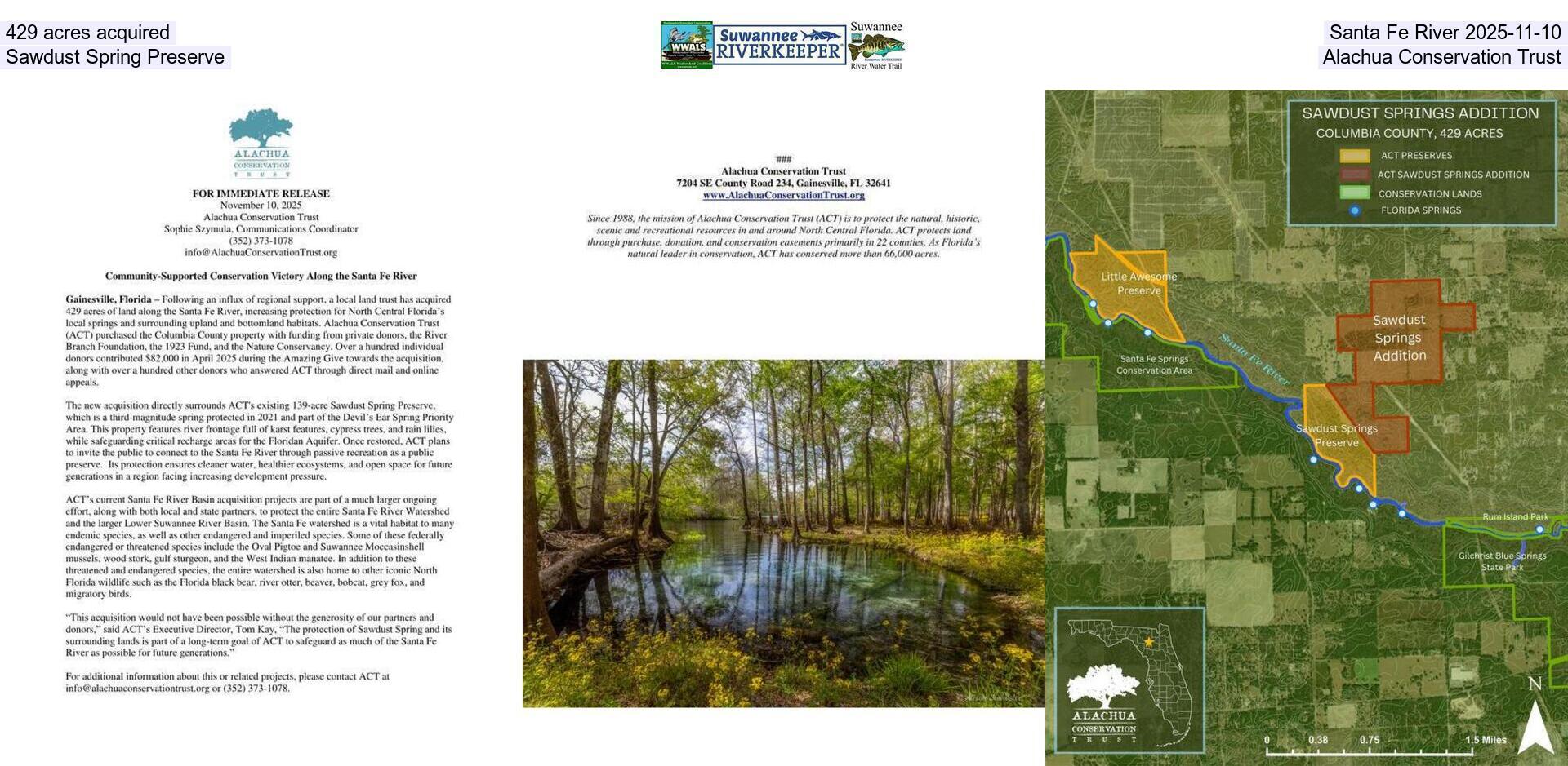 [429 acres acquired, Santa Fe River 2025-11-10, Sawdust Spring Preserve, Alachua Conservation Trust]