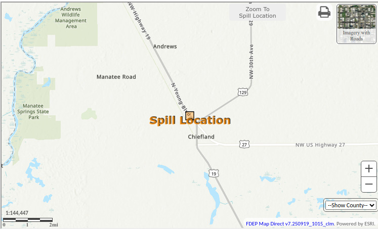 Map: Chiefland Spill Context, 2025-11-12 --FDEP