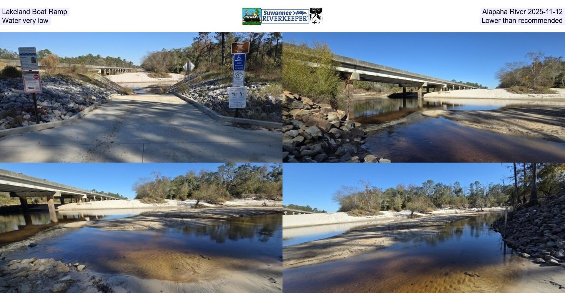 Lakeland Boat Ramp, Alapaha River 2025-11-12, Water very low, Lower than recommended