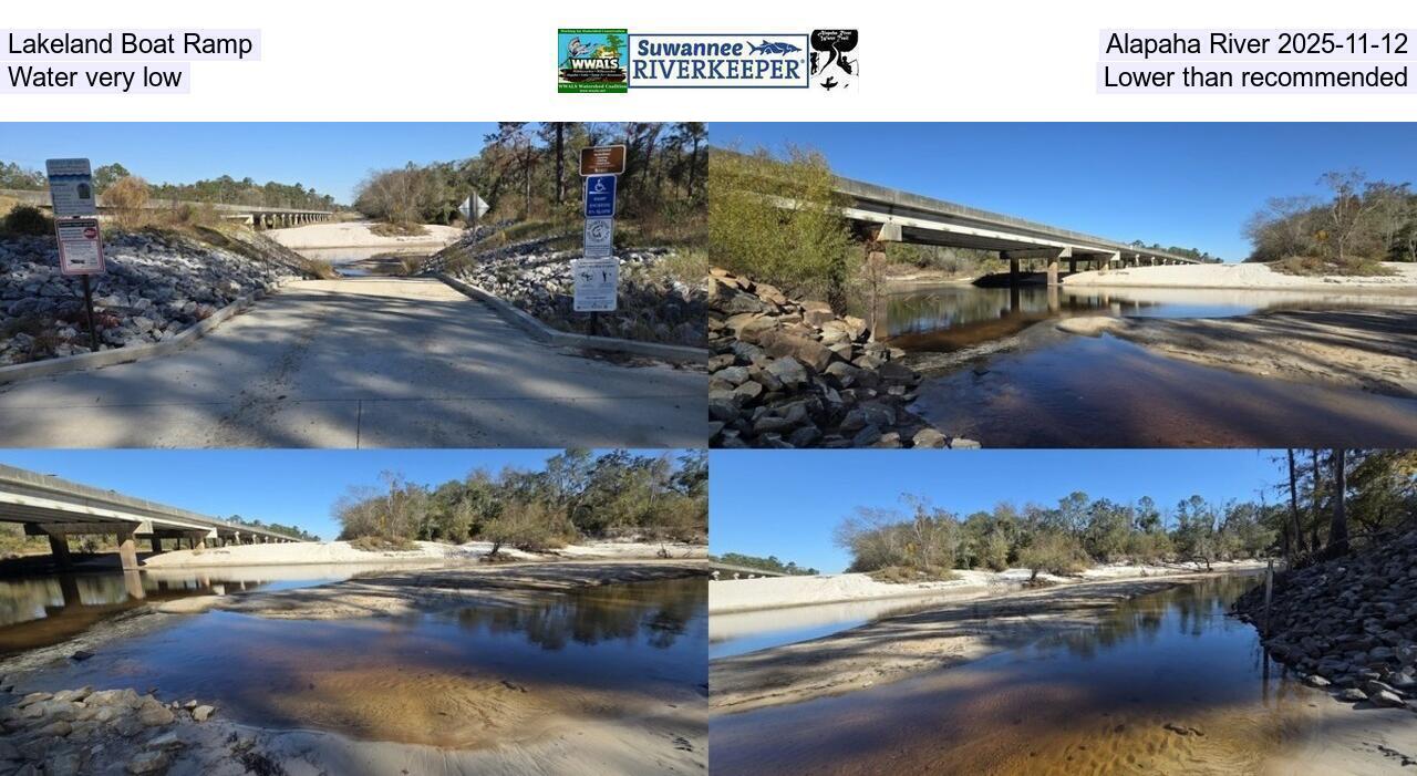 Lakeland Boat Ramp, Alapaha River 2025-11-12, Water very low, Lower than recommended