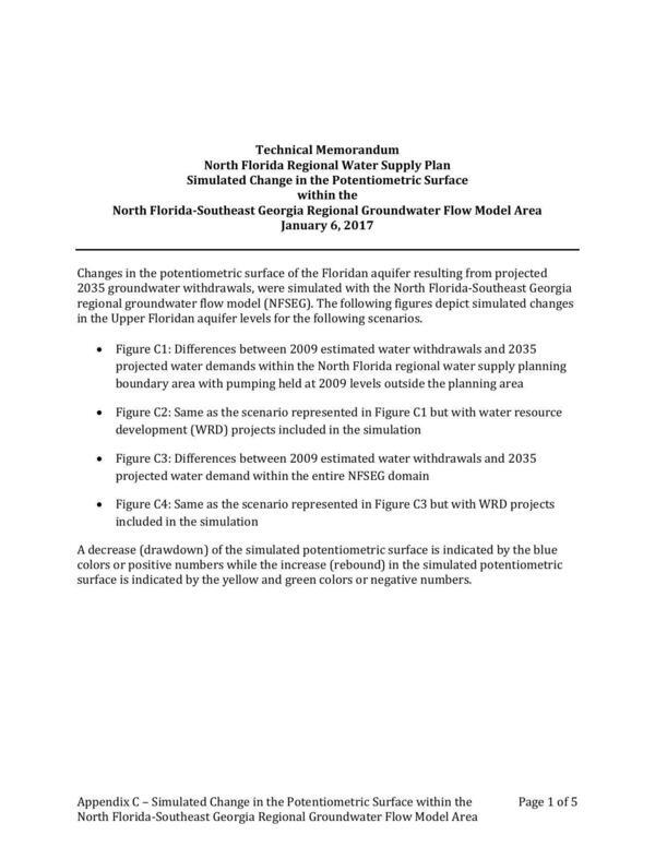 Technical Memorandum, North Florida Regional Water Supply Plan, 2017-01-06, Simulated Change in the Potentiometric Surface within the North Florida-Southeast Georgia Regional Groundwater Flow Model Area