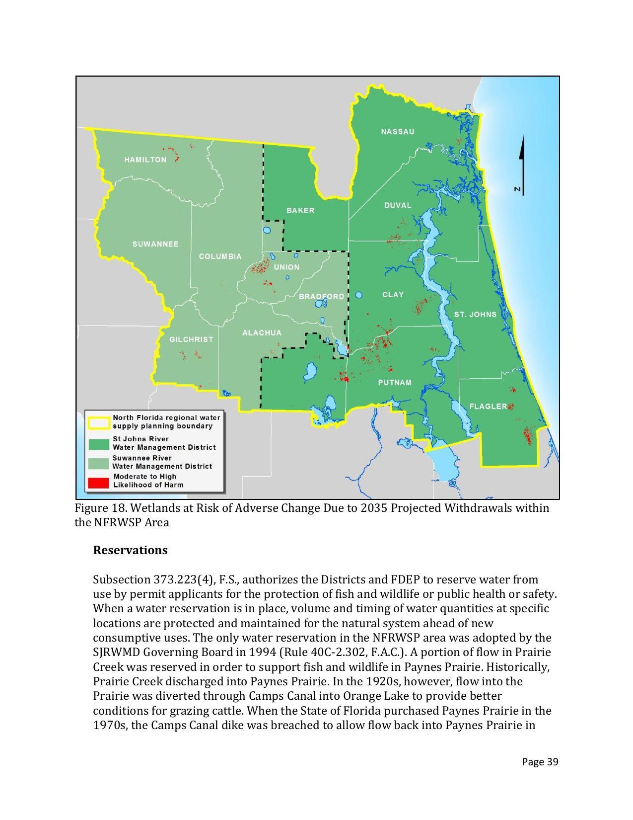 Figure 18. Wetlands at Risk of Adverse Change Due to 2035 Projected Withdrawals within the NFRWSP Area