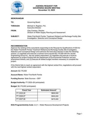 [WFNF: Treatment Wetland and Recharge Facility Site Investigation, Selection and Conceptual Design, 2025-11-12 --SJRWMD]