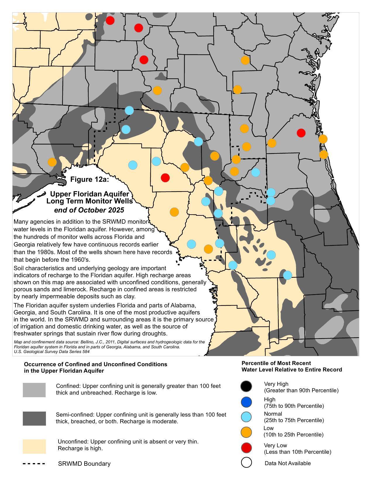 Map: Figure 12a: Upper Floridan Aquifer Long Term Monitor Wells end of October 2025