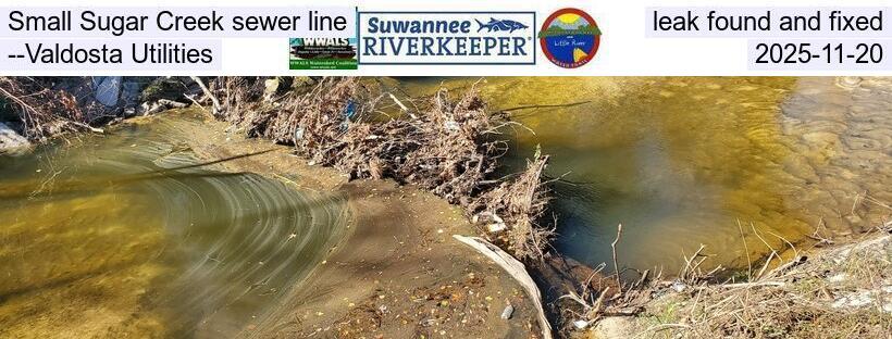 Small Sugar Creek sewer line leak found and fixed --Valdosta Utilities, 2025-11-20