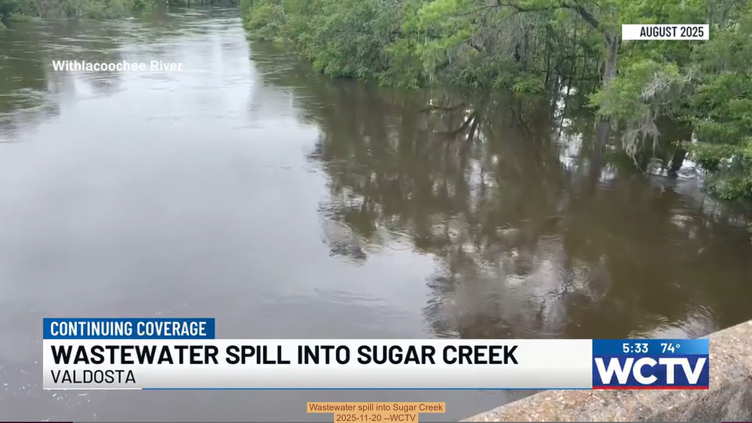 Wastewater spill into Sugar Creek, 2025-11-20 --WCTV