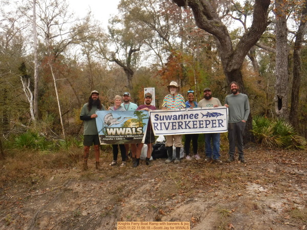 Knights Ferry Boat Ramp with banners & jsq, 2025:11:22 11:56:18 --Scotti Jay for WWALS