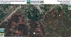 [Where does southwest Waycross drain? Through Lees Branch, into Middle Fork, Suwannee River]