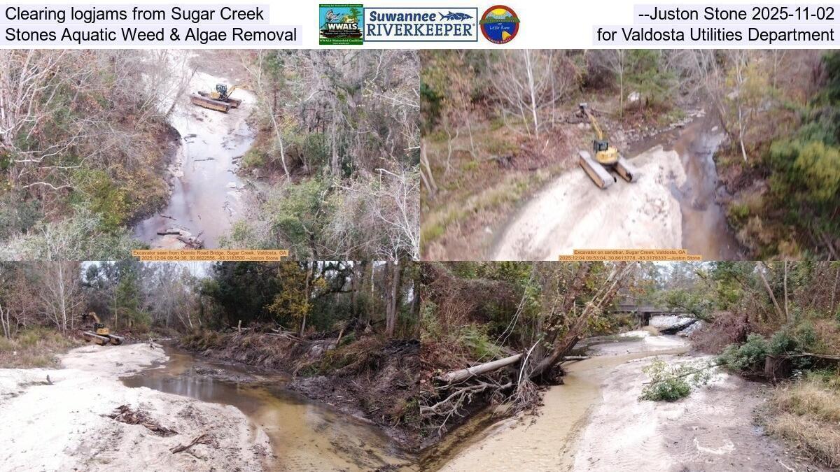 Clearing logjams from Sugar Creek --Juston Stone 2025-11-02, Stones Aquatic Weed & Algae Removal, for Valdosta Utilities Department