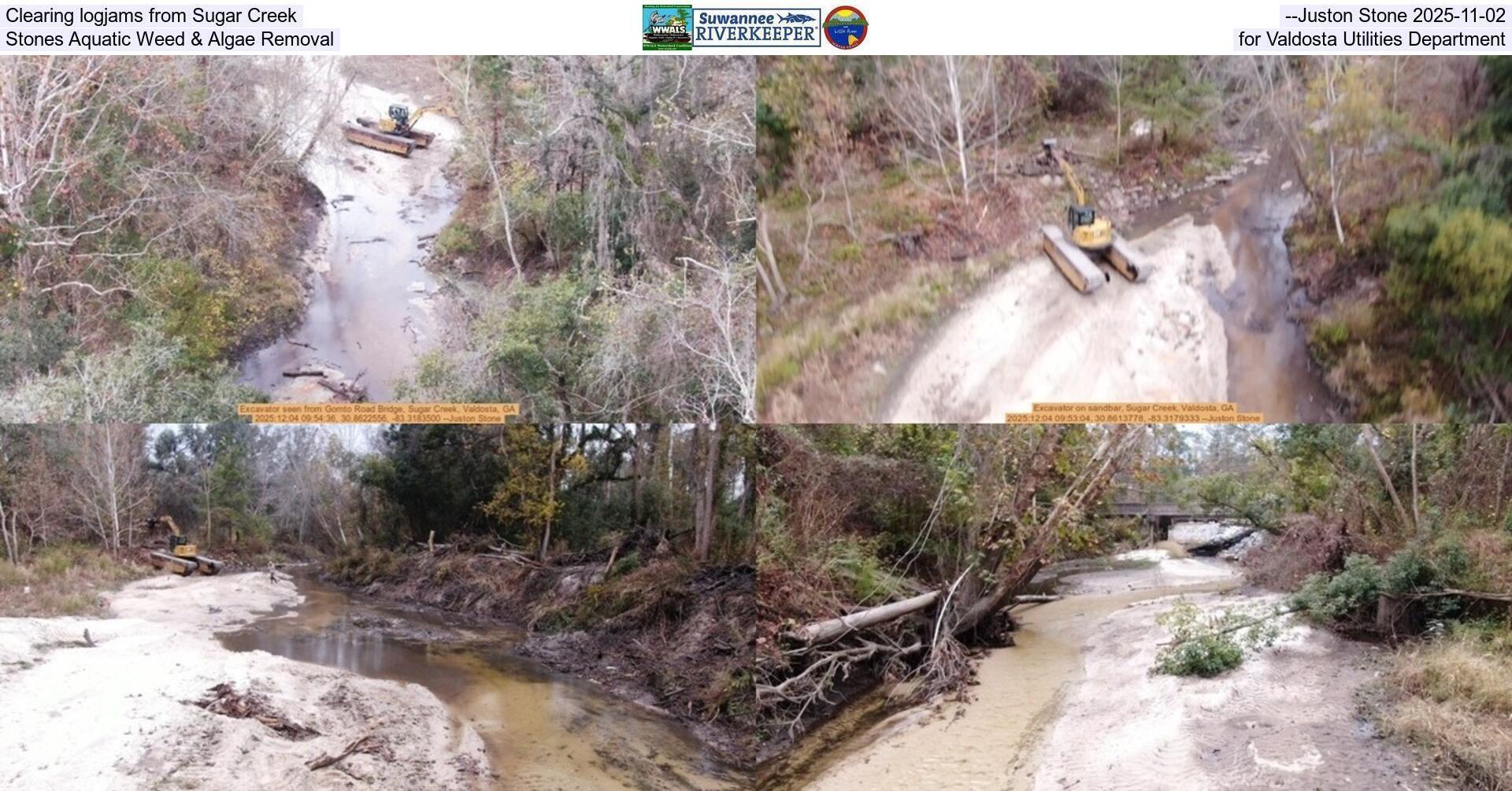 [Clearing logjams from Sugar Creek --Juston Stone 2025-11-02, Stones Aquatic Weed & Algae Removal, for Valdosta Utilities Department]