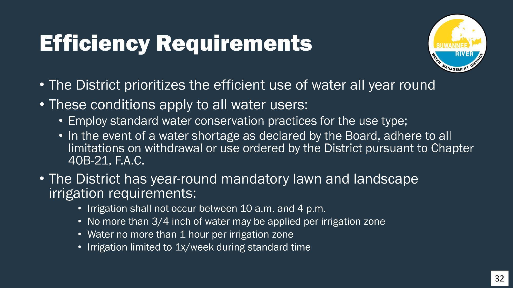 Efficiency Requirements, 2025-12-09 --Amy Brown @ SRWMD