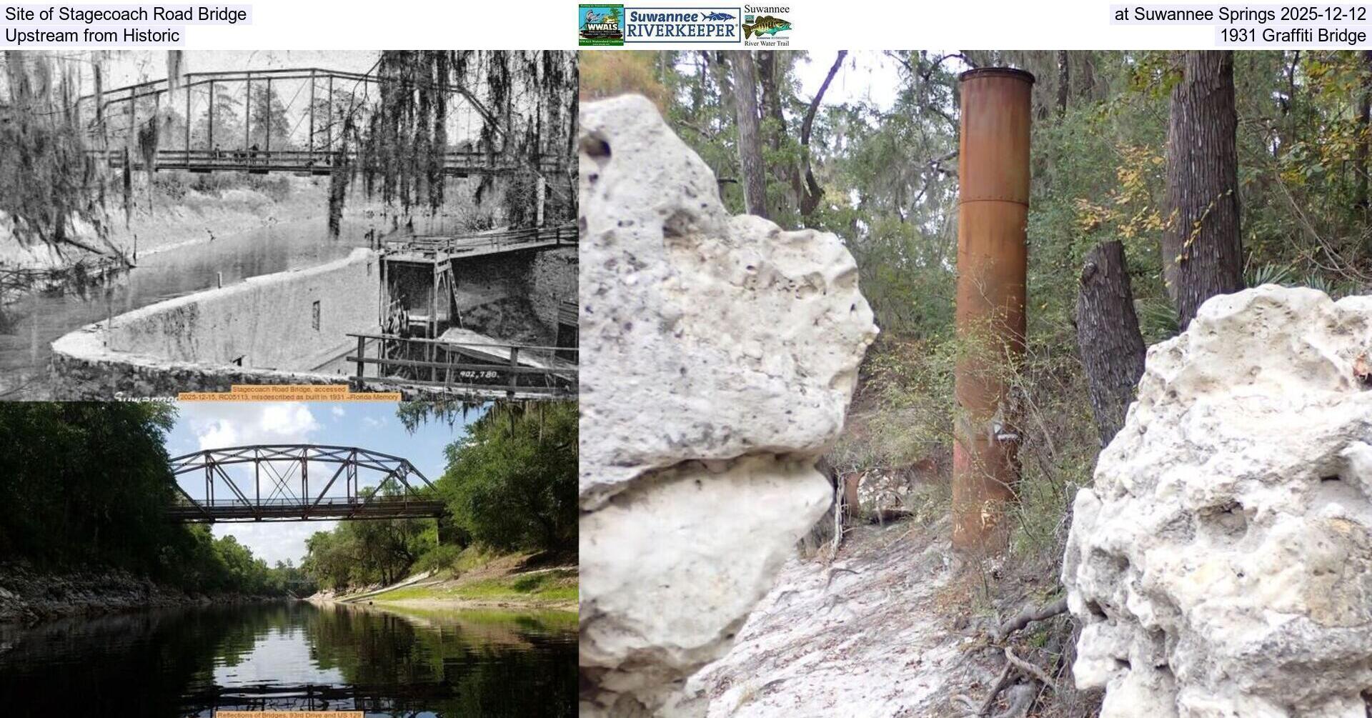 [Site of Stagecoach Road Bridge at Suwannee Springs 2025-12-12, Upstream from Historic 1931 Graffiti Bridge]