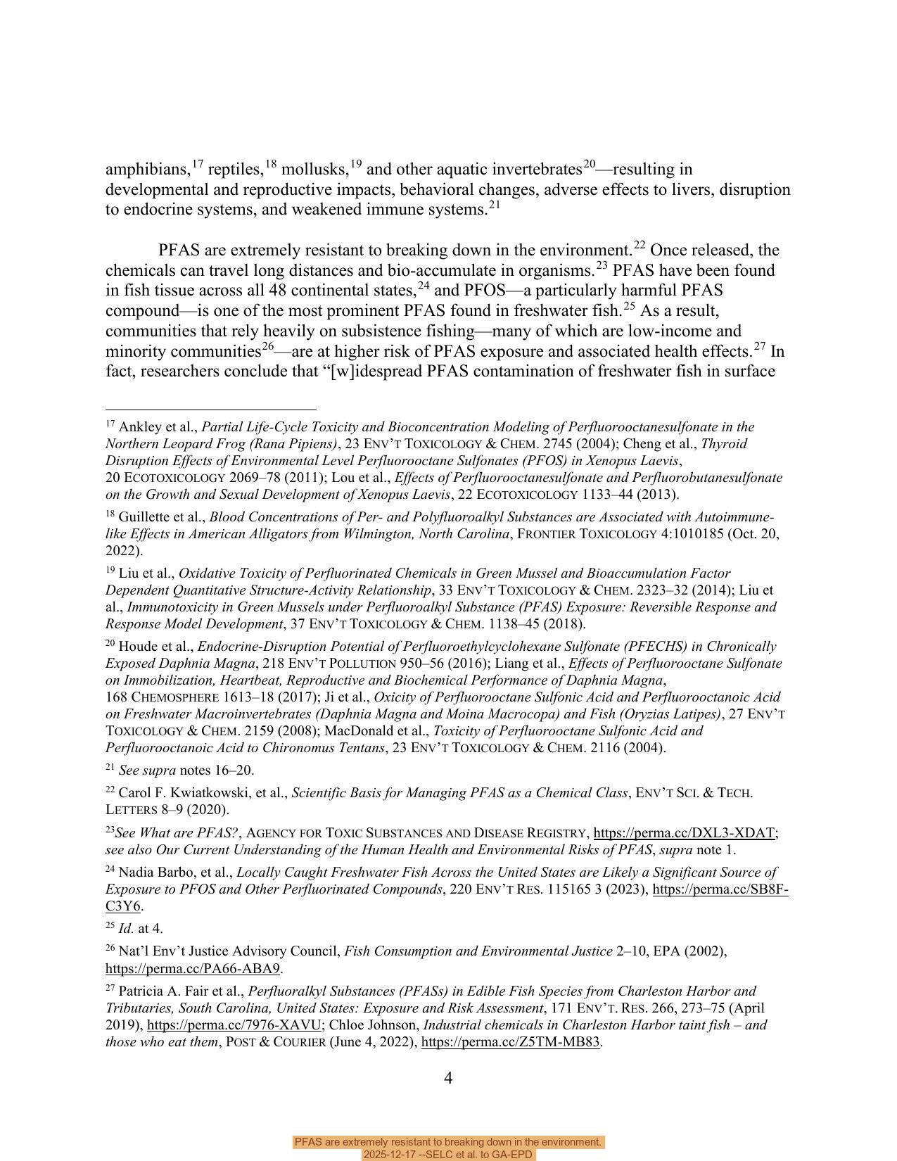 PFAS are extremely resistant to breaking down in the environment. 2025-12-17 --SELC et al. to GA-EPD